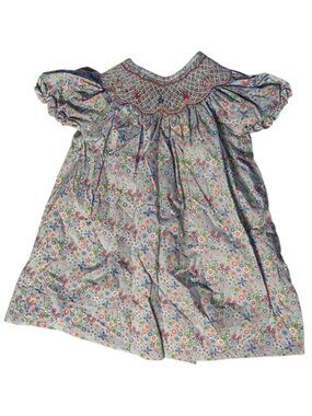 Petit Ami Smocked Bishop Dress Pink Blue Flowers Toddler 18 mths Butterfly